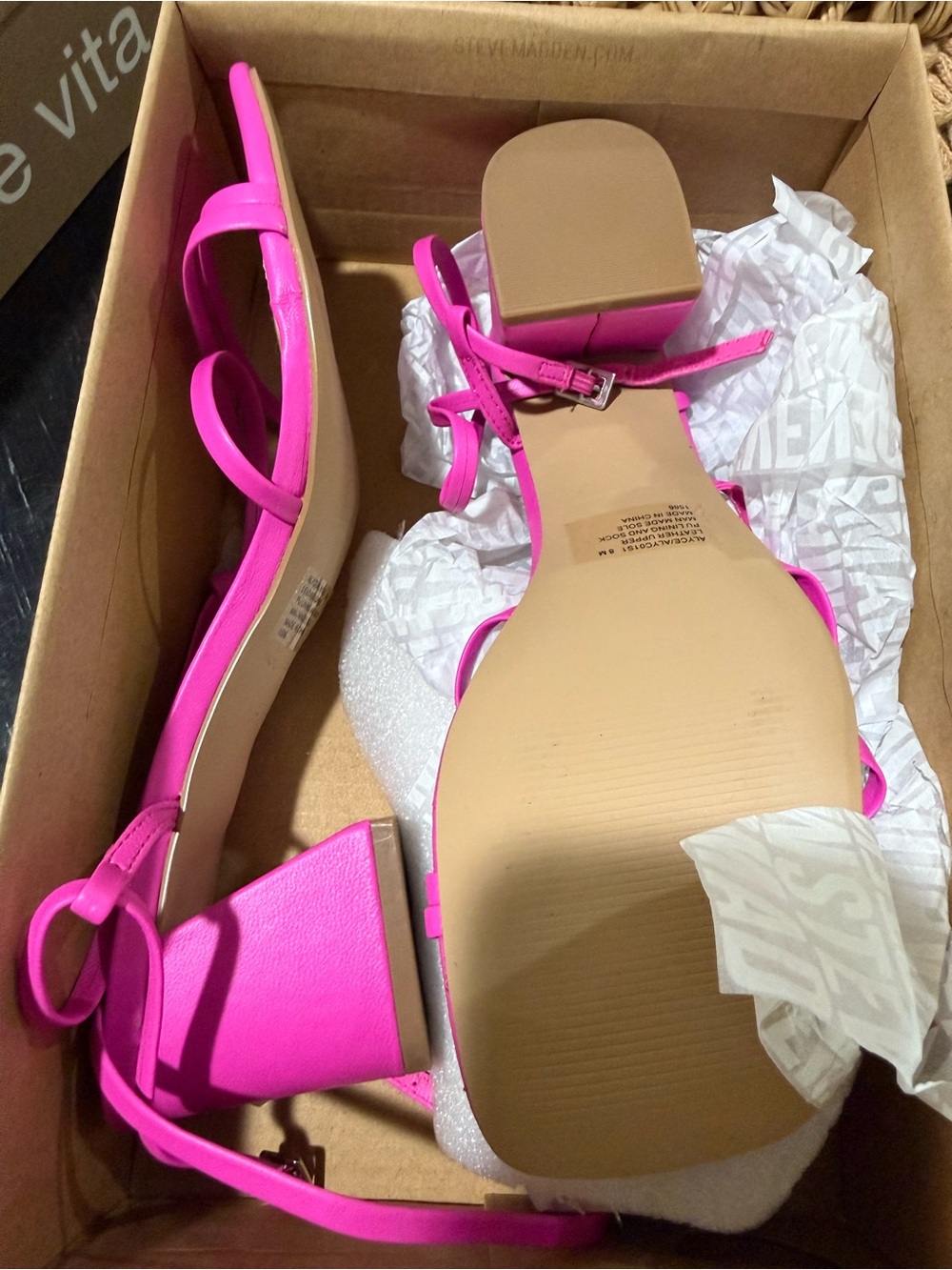 Steve Madden Pink Strappy Block Heel Sandals - Picture 3 of 4
